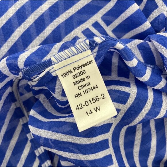 Jessica London Womens Blue & White Geometric Striped See-Through Shirt Dress Sz - Picture 5 of 6